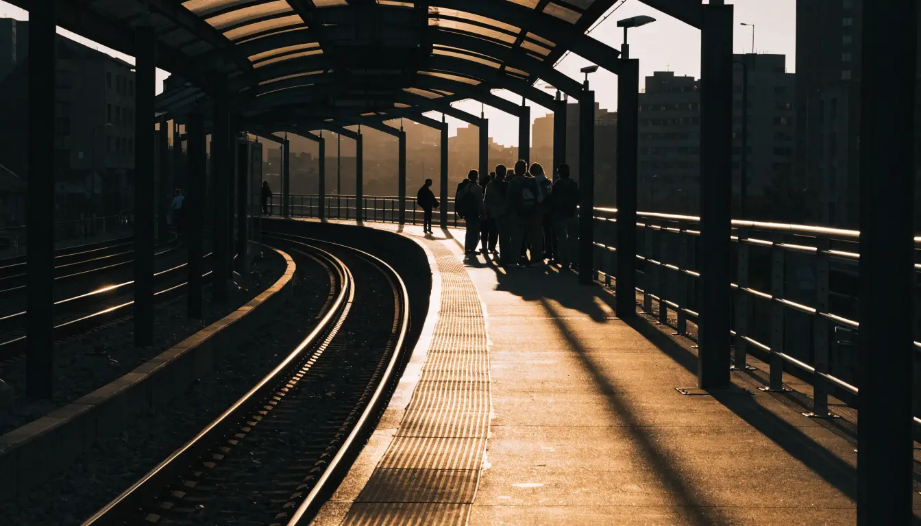 El andén elevado de la estación de Lynwood con pasajeros a contraluz — los atropellos del distrito de la estación
